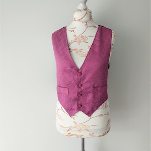 Vintage Pink Checkered Vest: Sleeveless Boho Waistcoat (Size S/M)