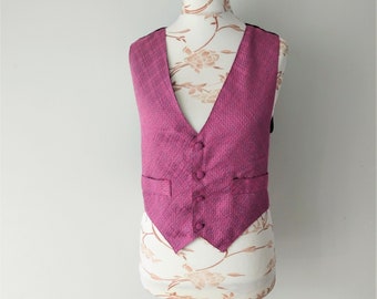 Vintage Pink Checkered Vest: Sleeveless Boho Waistcoat (Size S/M)