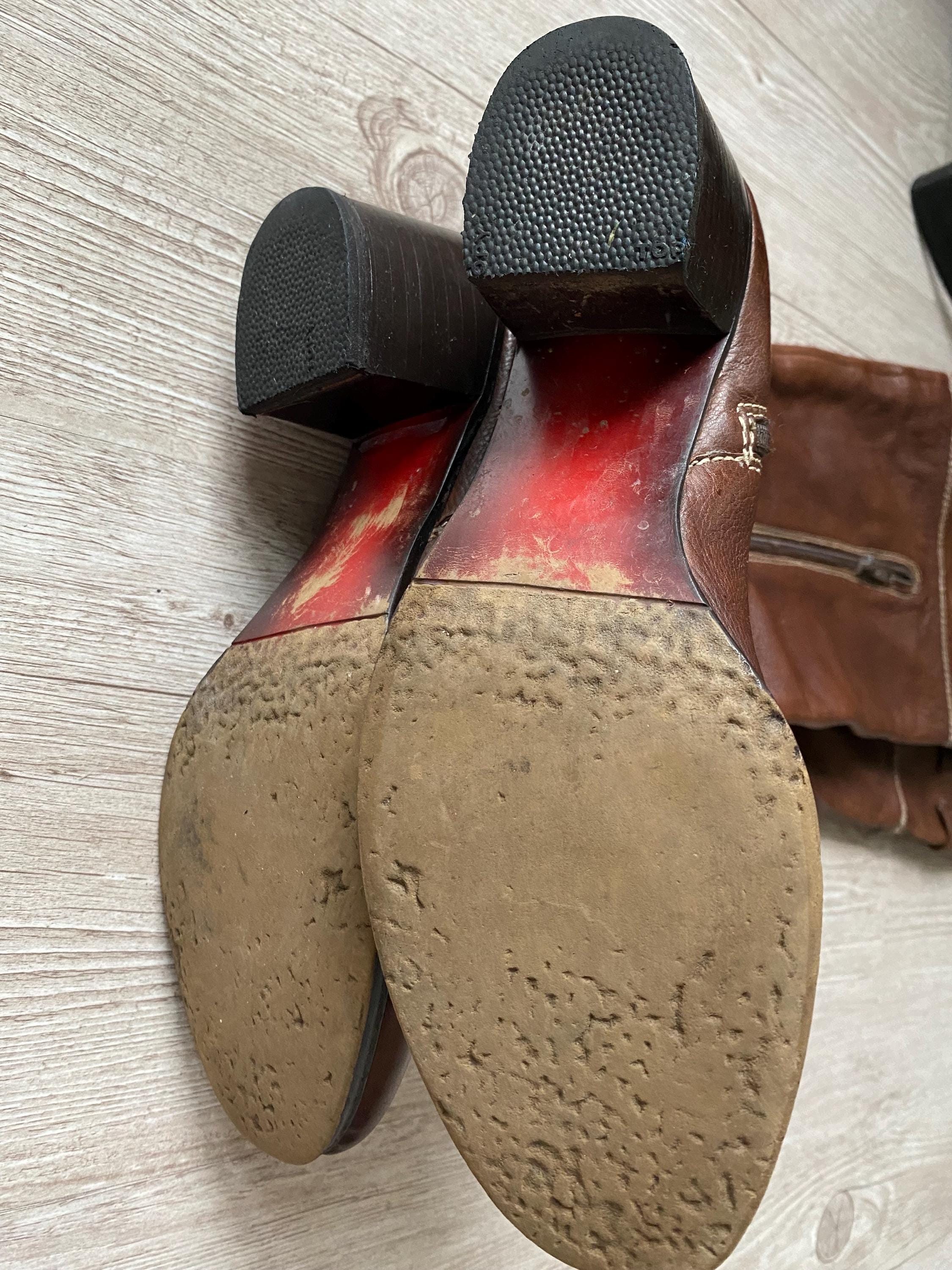 Vintage Brown Leather Western Boots: Tall Stacked Heel Slouch 