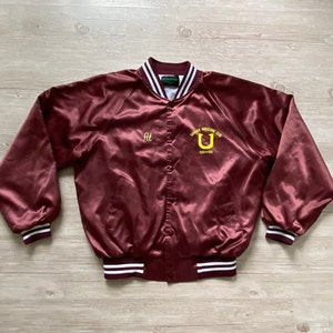 Vintage Burgundy Varsity Jacket: 90s Shiny Windbreaker, Size L-XL