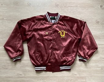 Vintage Burgundy Varsity Jacket: 90s Shiny Windbreaker, Size L-XL