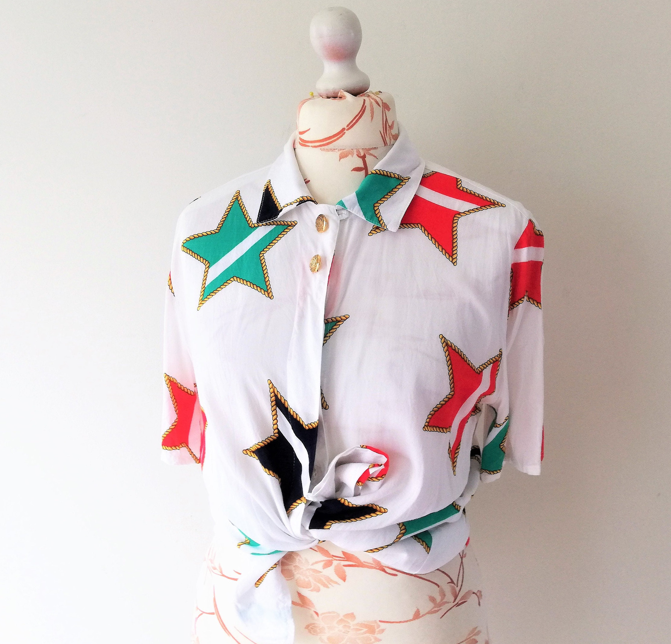Chemise Blanche Grande Taille Avec Motif étoiles - Marque SOUQUSA - Neuve Avec étiquettes - Style Décontracté Vintage