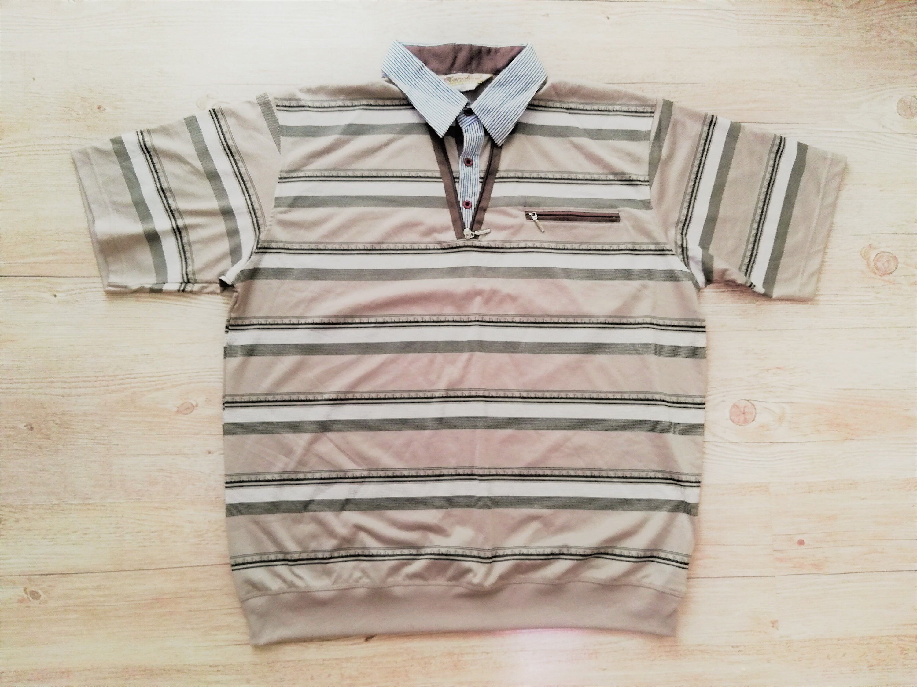 Vintage 90s Polo shirt Men / Beige Brown Strip Polo Shirt with | Etsy