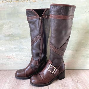 Vintage Brown Sheepskin Knee High Boots: Shearling Winter Boots EU 37.5 / US 7