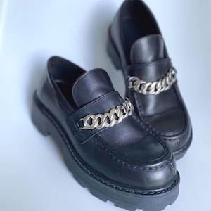Mocassins plateforme Vagabond Cosmo Chunky : détail chaîne en cuir noir, EU 35 / US 5