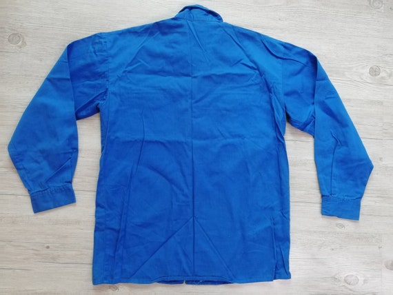 Vintage French Cotton workwear Shirt Blue Work Sh… - image 3