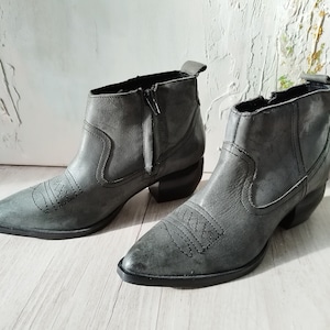 Cowboy enkellaarzen dames grijs echt leer Cubaanse hak ranch cowboy enkellaarzen festivallaarzen Maat EU 36 / UK 3.5 / US 6
