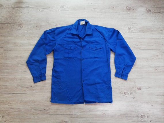 Vintage French Cotton workwear Shirt Blue Work Sh… - image 6