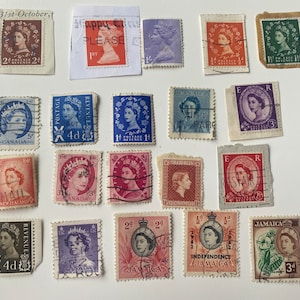 20x Sellos postales antiguos Sellos postales de correo antiguos usados Recuerdos británicos reales de la reina Isabel II Sellos usados coleccionables