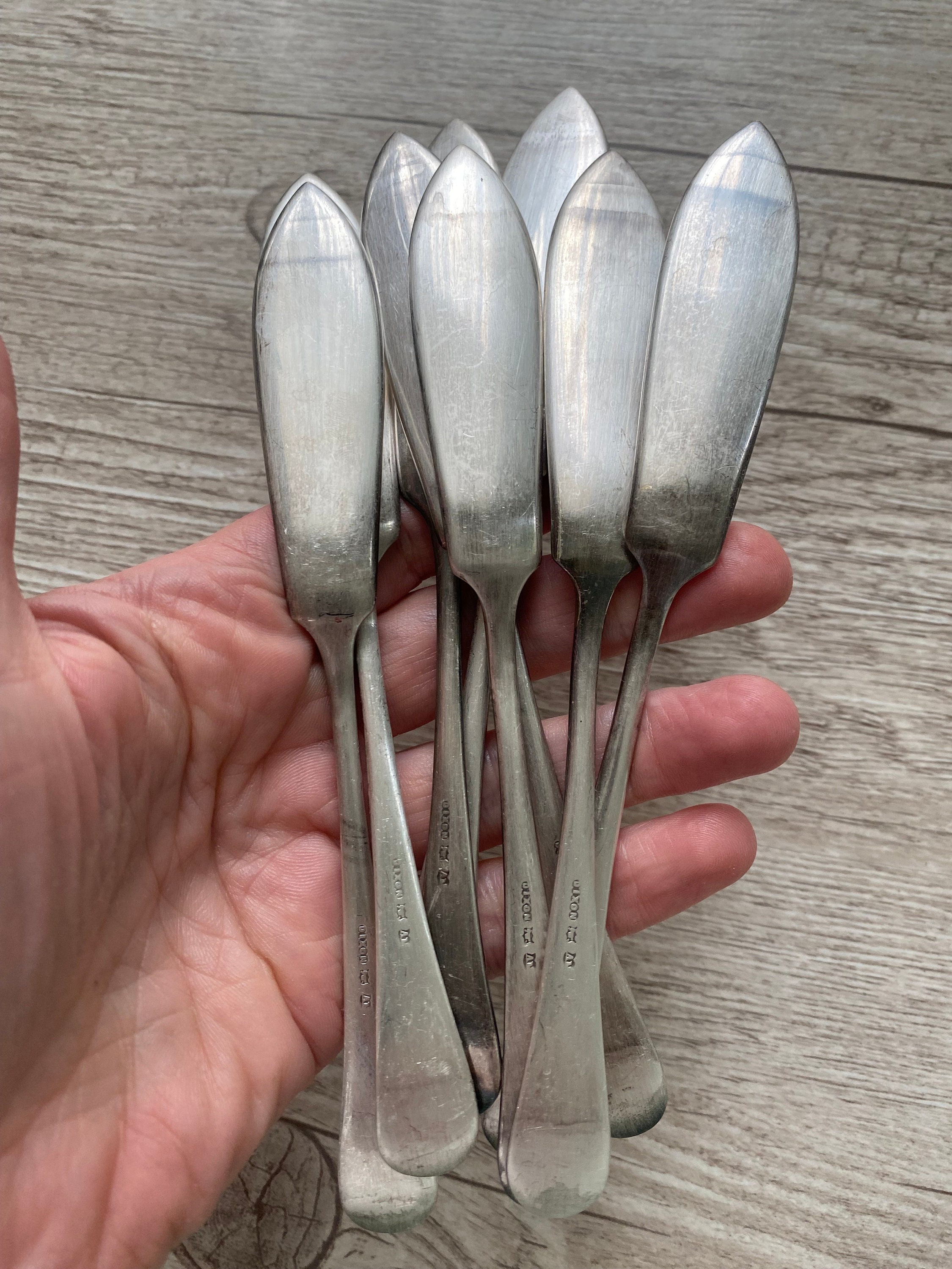 Antique James Dixon A1 Silver Plated Fish Knives Set of 8 Knives