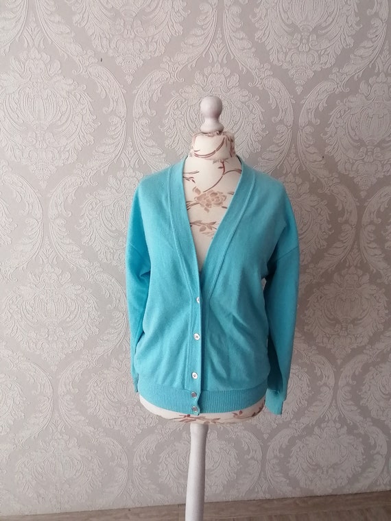 Vintage Sky Blue Cotton Sweatshirt Cardigan Size … - image 2