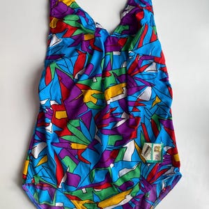 Vintage 80s Bright Colour One Piece Swimsuit Bathing Suit Swimwear Size Large Made in East Germany Vintage Clothing Women Vintage Gift