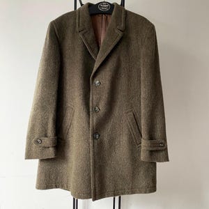 Vintage Wool Mohair Overcoat: Forest Green Midi Coat, Men&#39;s XL, Made in England