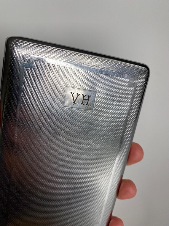 Antique Art Deco Cigarette Case, Engraved Monogram V.H., Collectible Chrome 