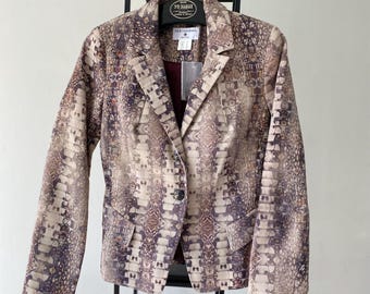 SnakeSkin Blazer Jacket Women Snake Skin Print Tailored Cotton Fitted Jacket Size XS / S