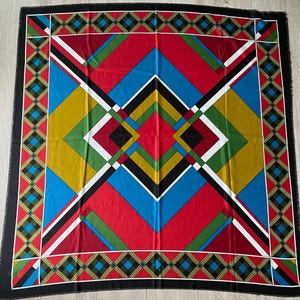 Vintage Geometric Square Scarf: Bright Colors, Made in Italy