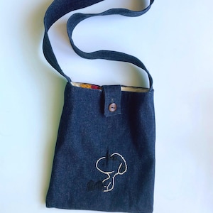 Bolsa mensageiro jeans vintage do Snoopy: bolsa transversal infantil feita à mão