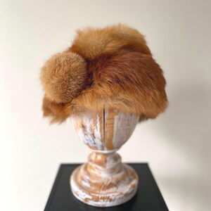 新品 レッドフォックスファー＆ブラウンレザーハットキャップ ロシア 