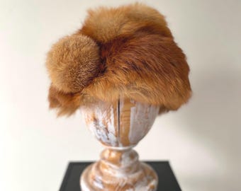 Vintage Red Fox Fur Hat: Mid Century Winter Accessories
