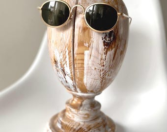 Vintage 90s Oval Matte Gold Metal Sunglasses – Dark Green Lenses, 90s Eyewear