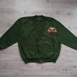 Vintage 80s Cotton Sweatshirt Cardigan men Bomber Jacket Cardigan Men Khaki Sweater Cardigan Size Medium Owersize Vintage Clothing