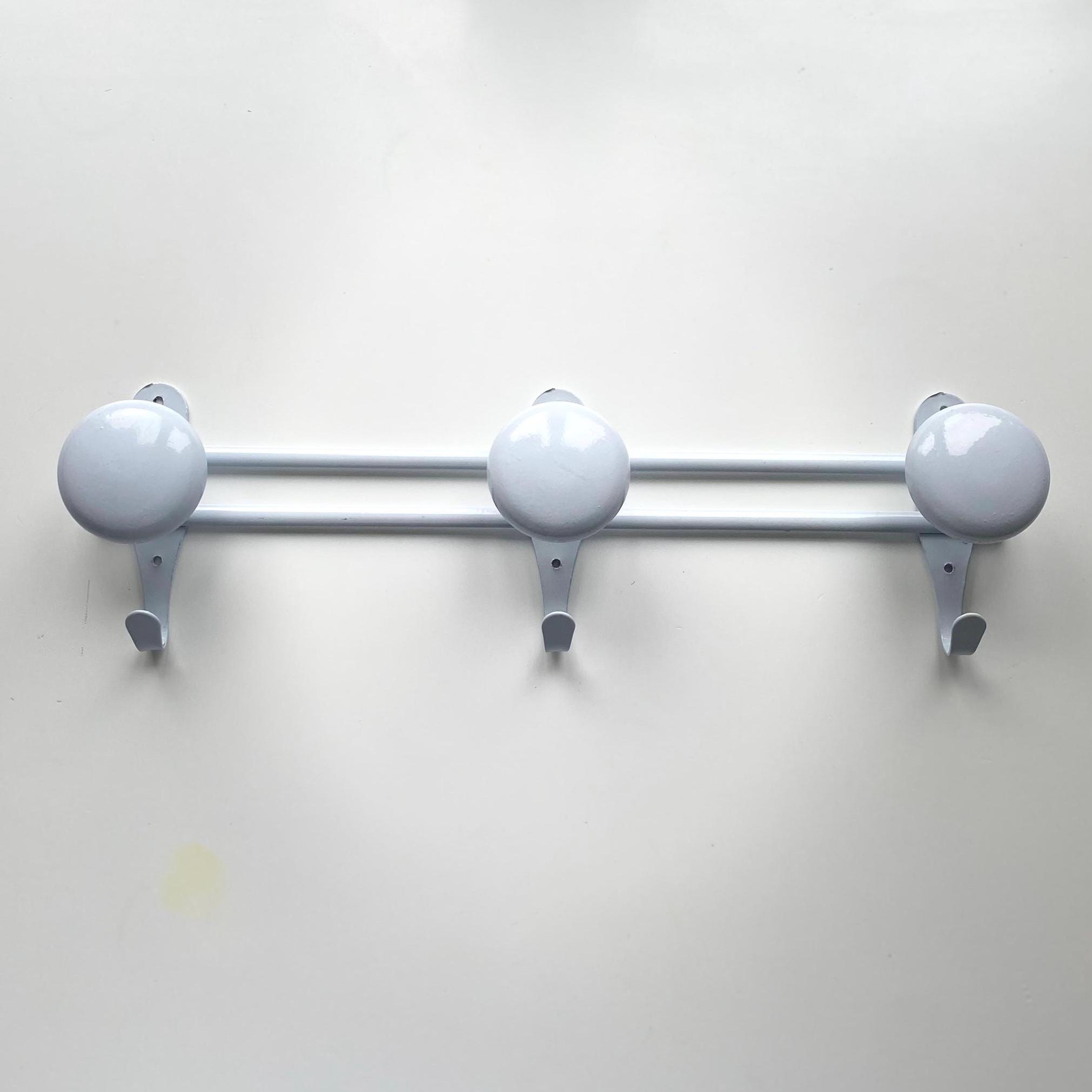 Enamel Retail Rack Vintage 70s White Enamel Wall Coat Rack With 3 Hooks and 3 Hat Knobs - Etsy