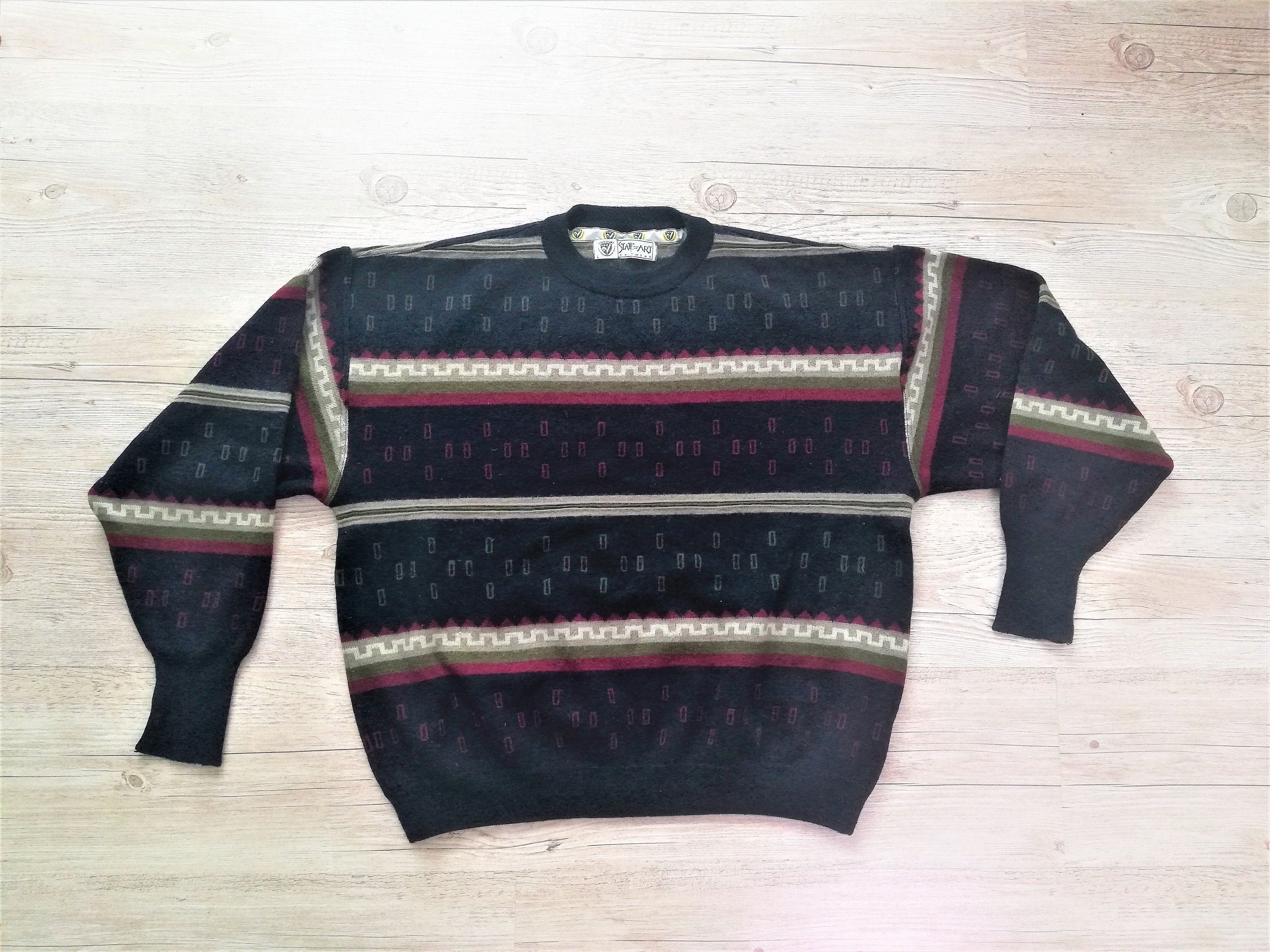 Vintage 90s Striped Knit Sweater Men 