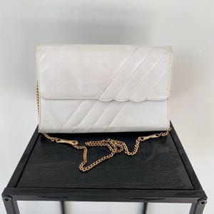Vintage 70er Kette Weiß Leder Schultertasche 70er Jahre Leder Clutch Tasche Leder Damen Umhängetasche / Vintage Tasche