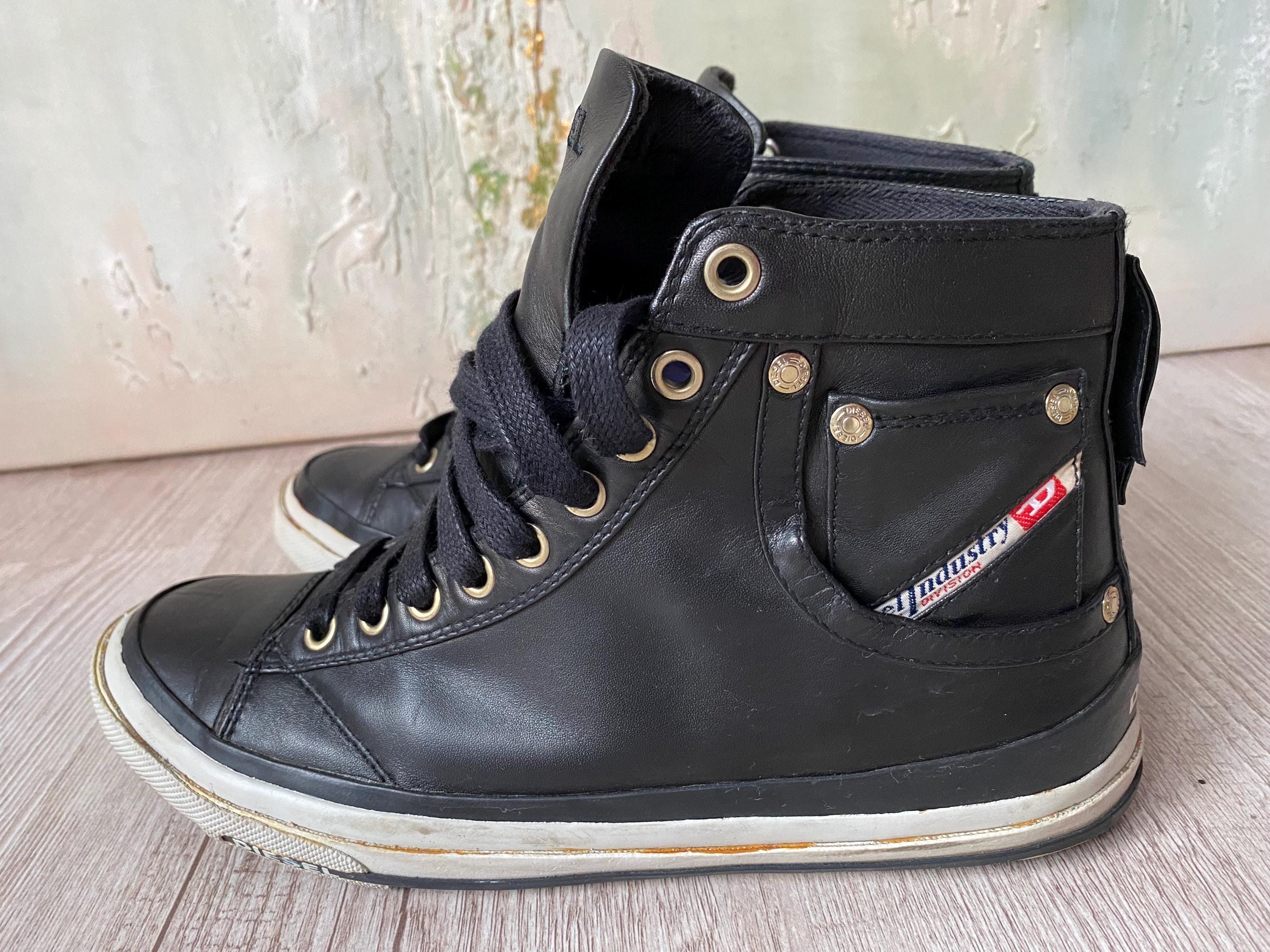 Vintage Diesel Leather High-top Sneakers: Sport Street Style (UK