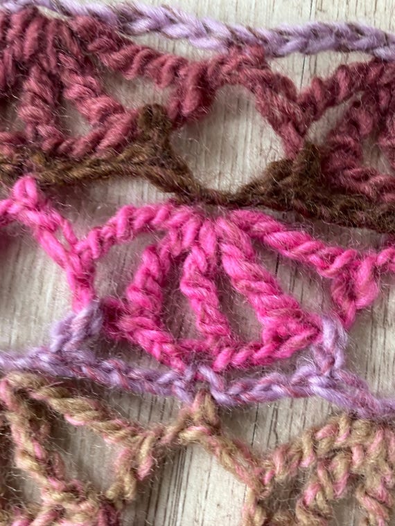 Vintage Hand-Crocheted Triangular Wool Shawl, Boh… - image 3