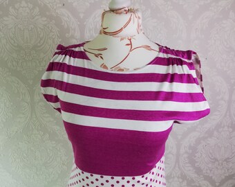 Vintage 90s White Purple Strip Polka Dot Tank Top Fitted Cotton Tank Top Size Small Vintage Clothing Women