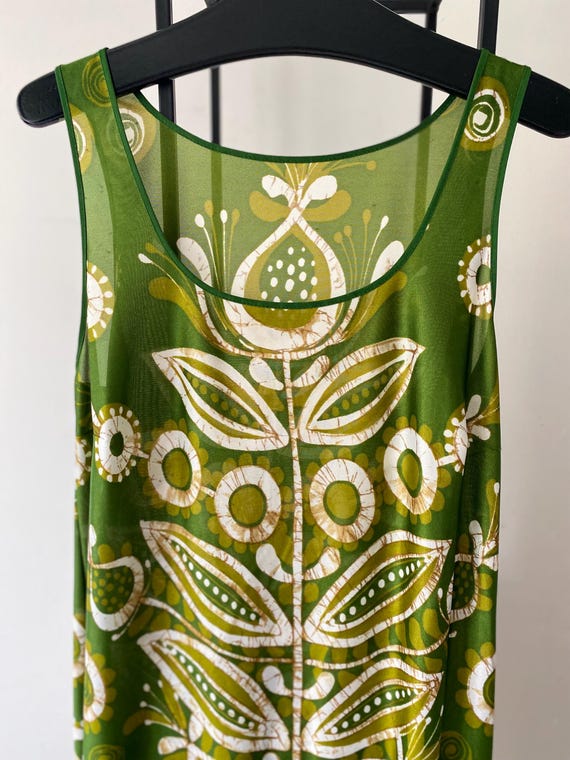 green psychedelic dress Vintage 60s Green Psychedelic Ruffle Drop Waist Shift Dress Womens Petite Small