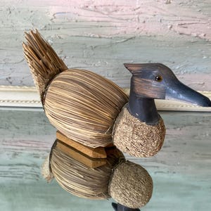 Vintage Straw Duck Carwed wooden straw duck Collectible Wooden hand painted figurine Rustic Figurine Cottagecore Decor Hand Made Home Decor