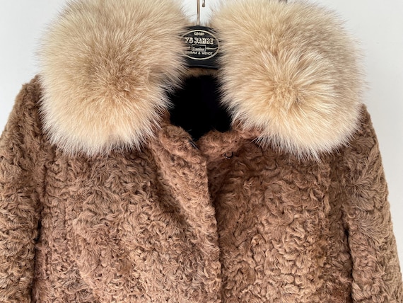 Vintage Persian Lamb Fur Jacket: Fox Fur Collar Cuffs, Brown
