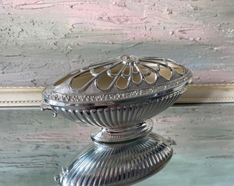 Vintage Silver Plate Rose Bowl with Removable Lid Rare Shape Rose Vase Made in England