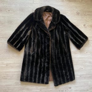 Vintage Faux Fur Coat Dark Brown Faux Mink fur Coat Women Glossy Fur Evening Coat Owersize Size Small / Medium Made in UK