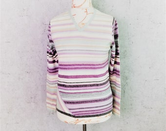 Vintage 90s Striped Lambswool Sweater: Pastel Ombre, Fitted Medium