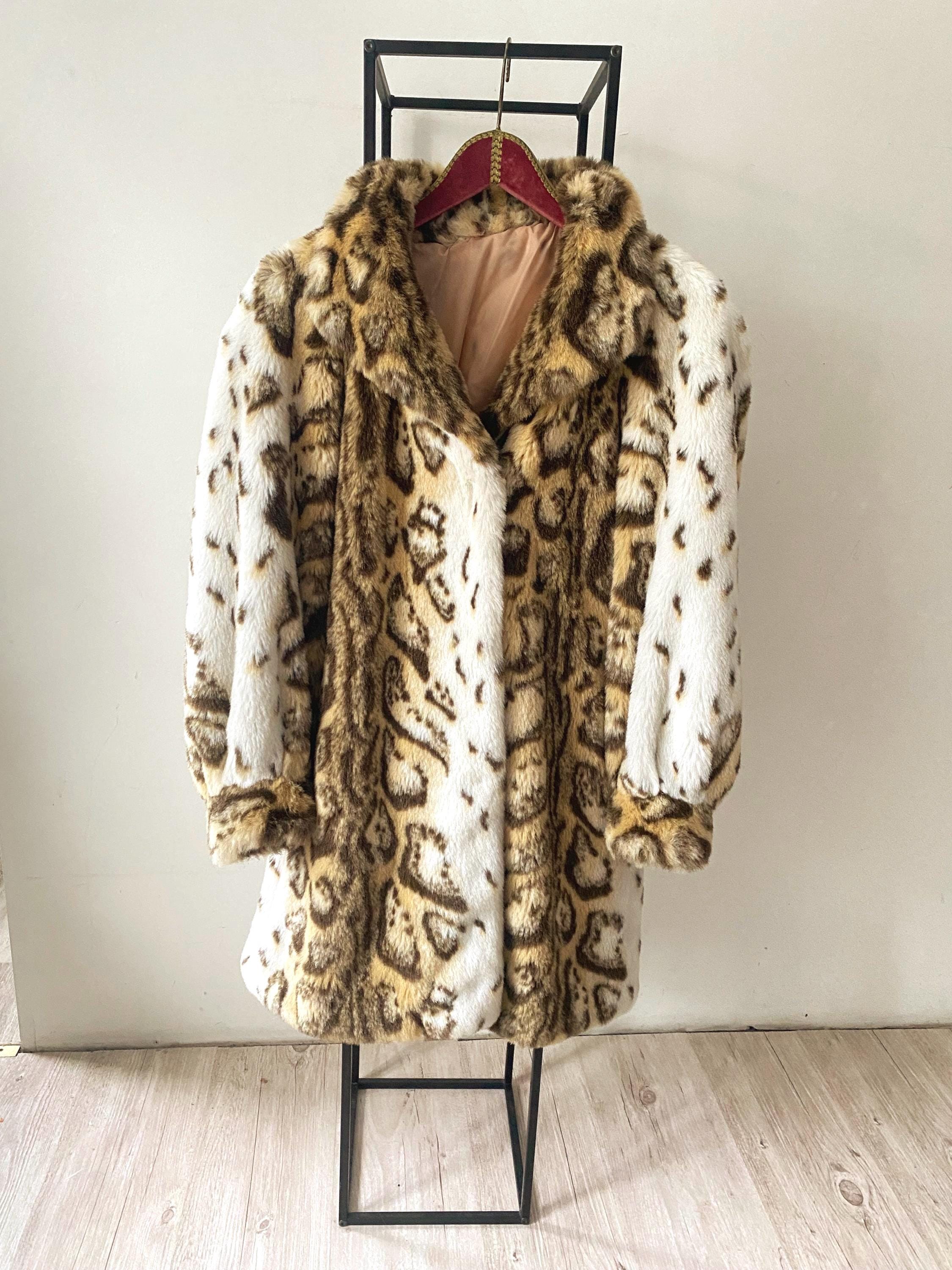 Vintage Faux Fur Leopard Print Jacket Coat: 80s Lightweight Ballon