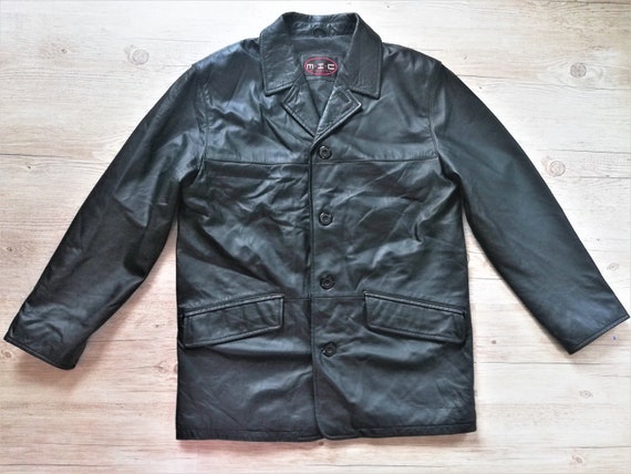 Vintage Leather Jacket Coat Men Black Classic Lea… - image 6