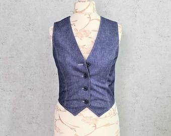 Vintage Denim Vest Women Denim Jersey Sleeveless Crop Waistcoat Size S Slim Bustier Sleeveless Boho Made in Finland Vintage Clothing Women