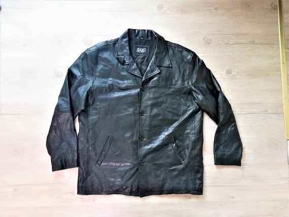 Vintage 90's Black Leather Jacket Men / Black Clas