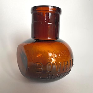 Antique Brown Glass Bovril Bottle: 19th Century Farmhouse Decor