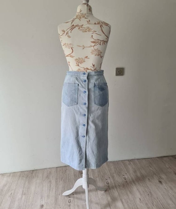 Vintage Light Blue Button up Back Denim Jean Skirt for Women High Waist Summer Boho Button Back Skirt Size Medium Vintage Clothing Women Etsy
