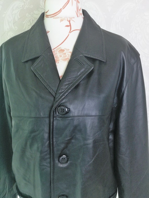 Vintage Leather Jacket Coat Men Black Classic Lea… - image 2