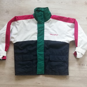 Vintage Color Block Waterproof Ski Jacket Paded Parka Men Owersize Jacket Zip Up Ski Jacket Size L - XL Ski Suit Vintage Clothing