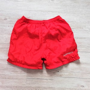 Vintage Training Shorts Men Tomato Red Beach Swim Trunks Vacation Shorts Size Small Vintage Clothing Men