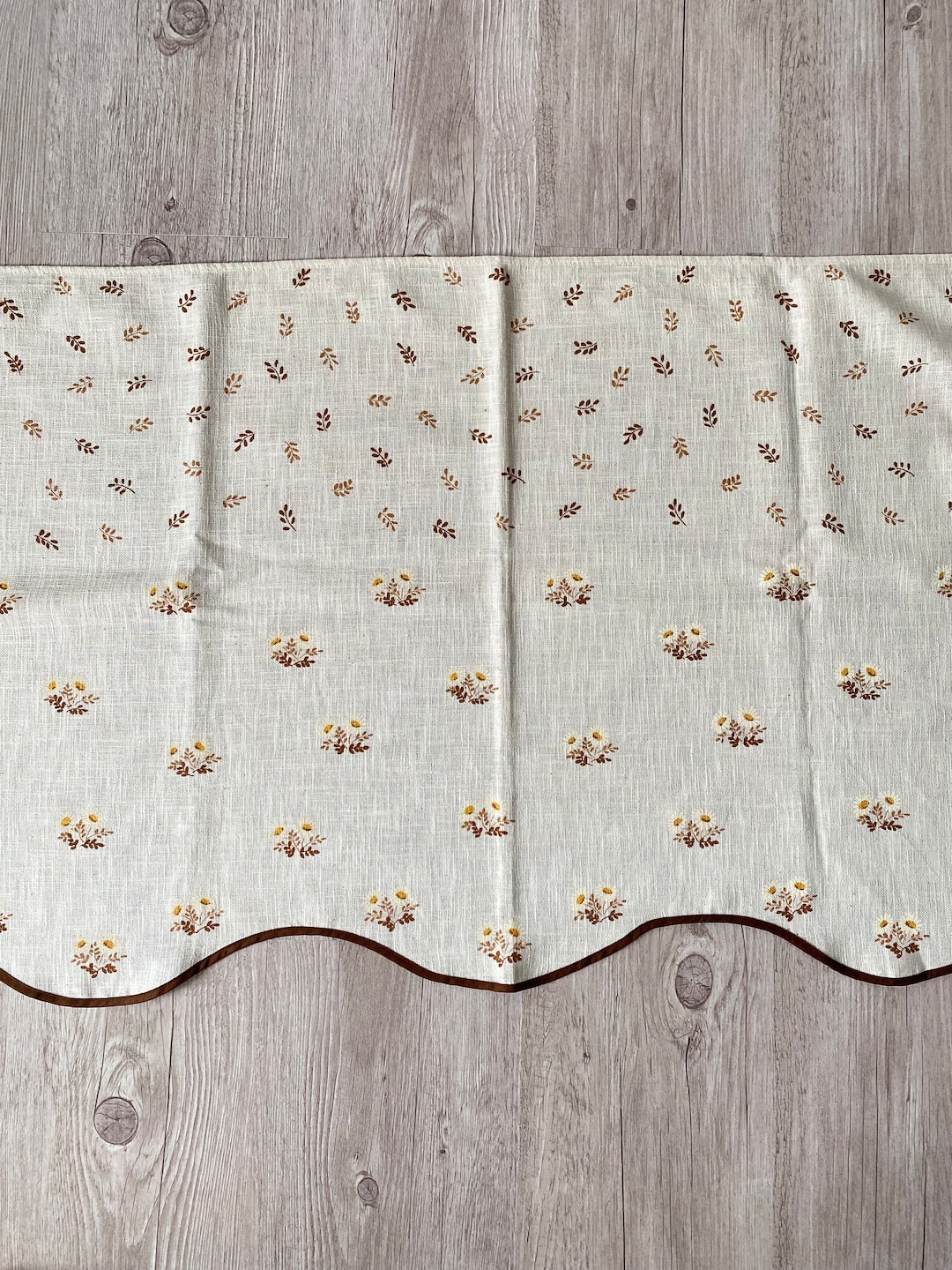 Vintage Cafe Curtains for Kitchen Floral Daisy Linen Valance Curtain ...