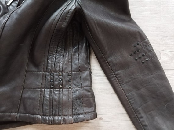 Dark Brown Leather Jacket Women 90s Shabby Style … - image 8