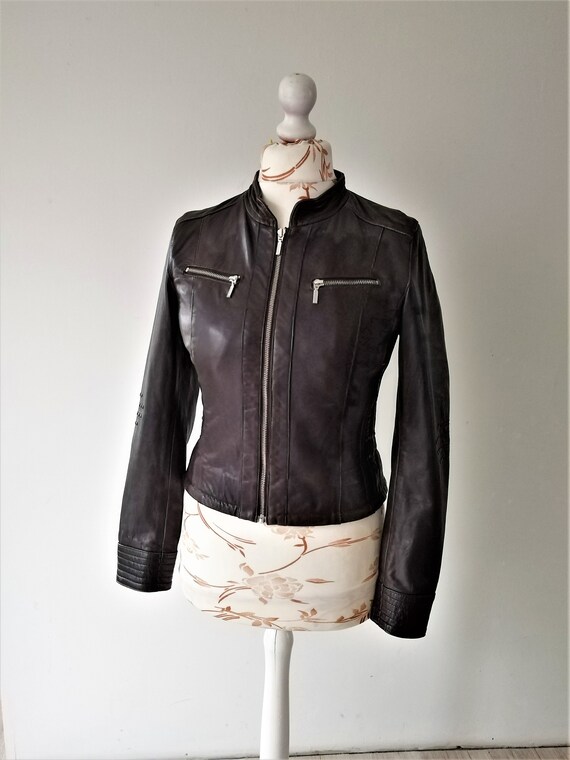 Dark Brown Leather Jacket Women 90s Shabby Style … - image 1