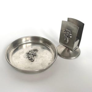 Vintage Swedish pewter set Matchbox Holder and Plate for used matches Sveden tenn Made in Sweden Vintage Home & Farmhouse Decor